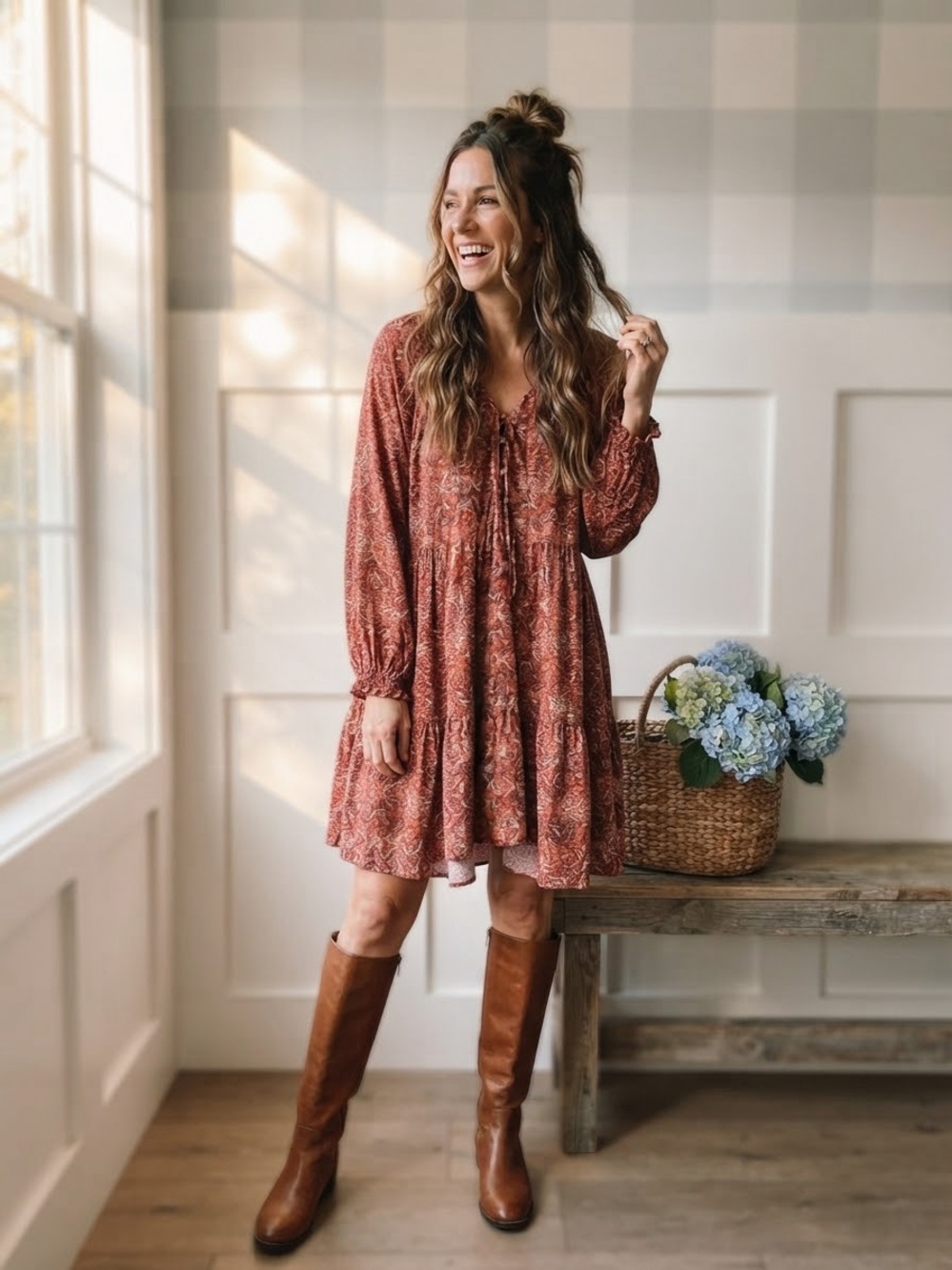 Terra & Sky Rust Paisley Tiered Mini Dress 14